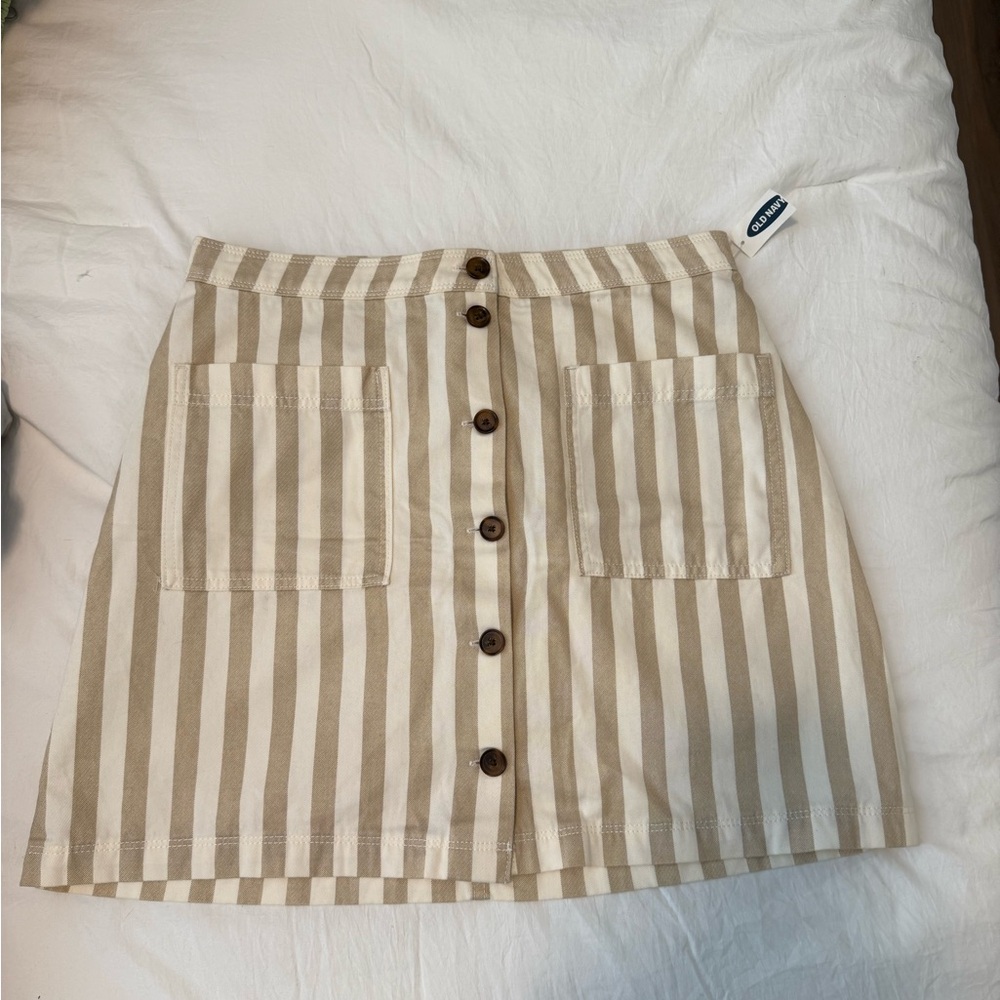 Old Navy Beige Striped Mini Skirt with Buttons